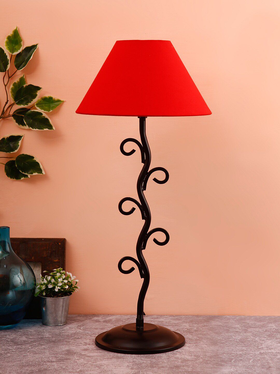 Devansh Red & Black Solid Contemporary Frustum Table Lamp Price in India