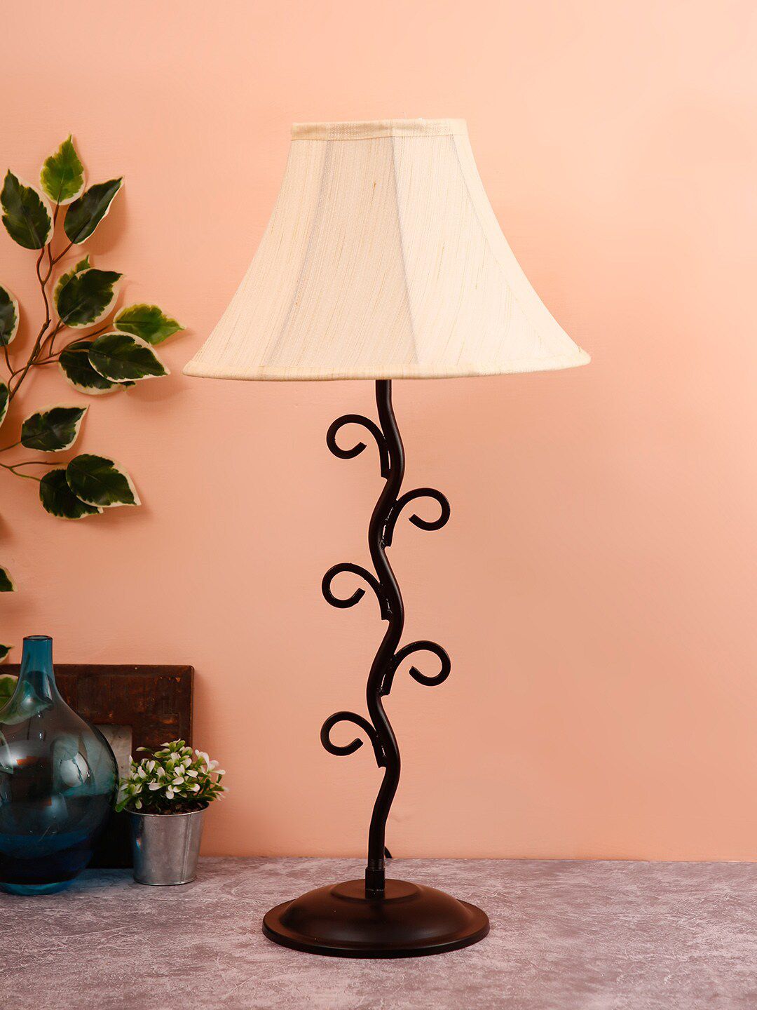 Devansh Off-White & Black Solid Frustum Table Lamp Price in India