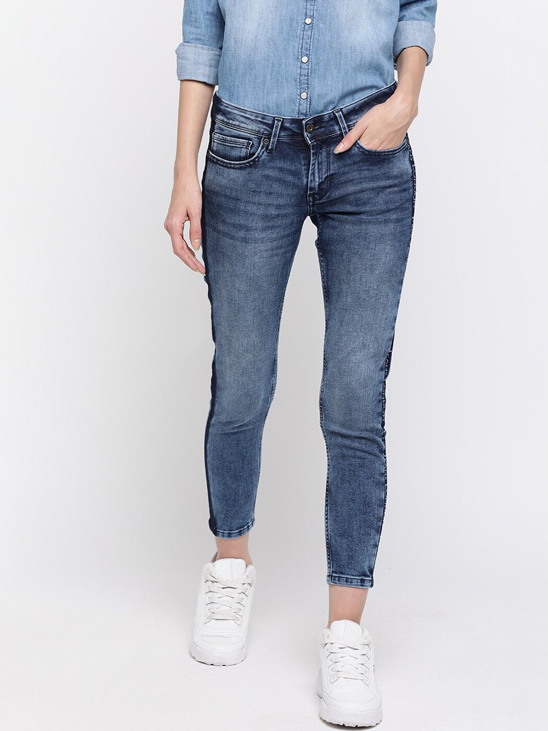 Pepe Jeans Women Navy Blue Skinny Fit Jeans Price in India