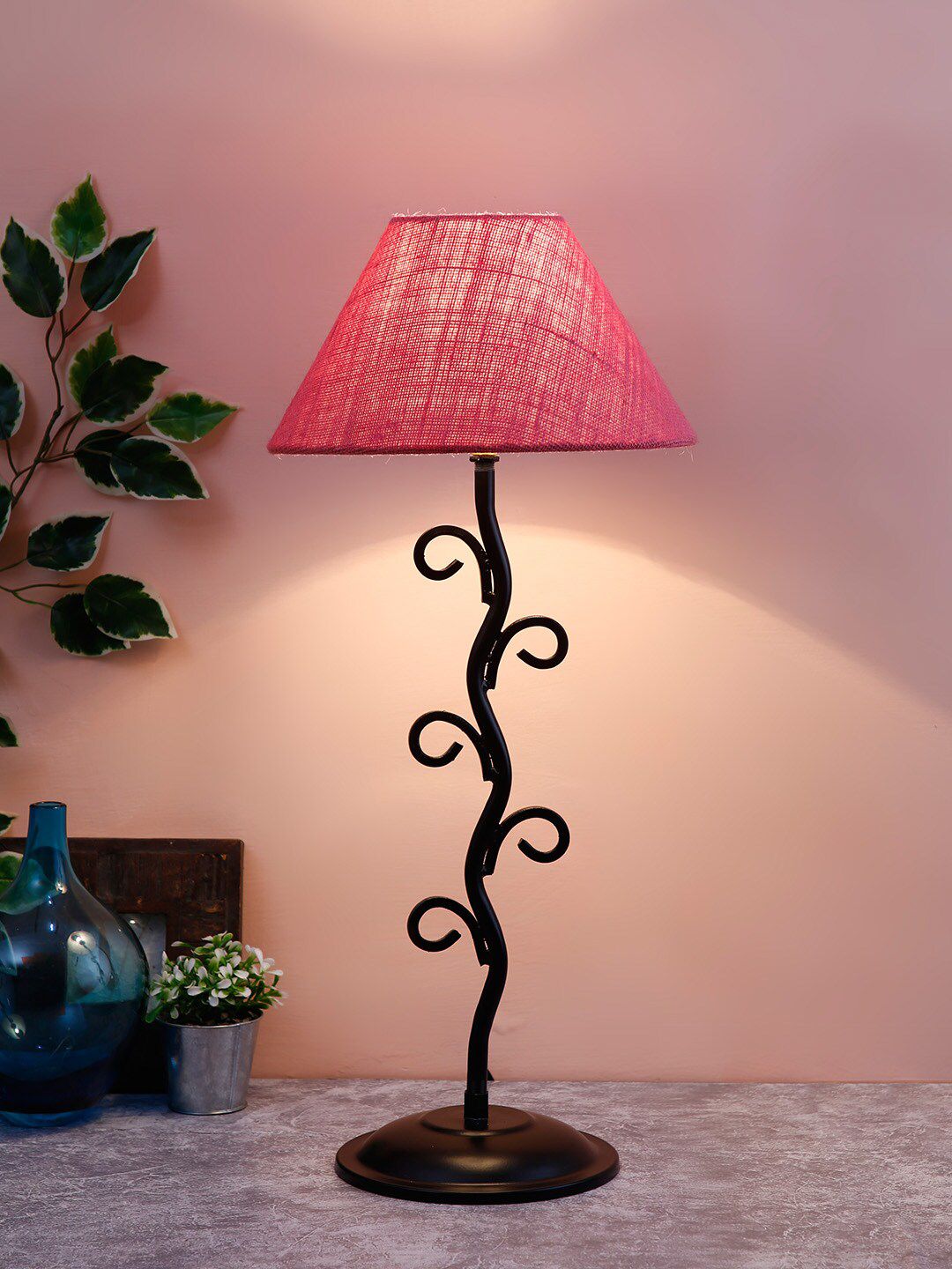 Devansh Pink Solid Traditional Frustum Table Lamp Price in India