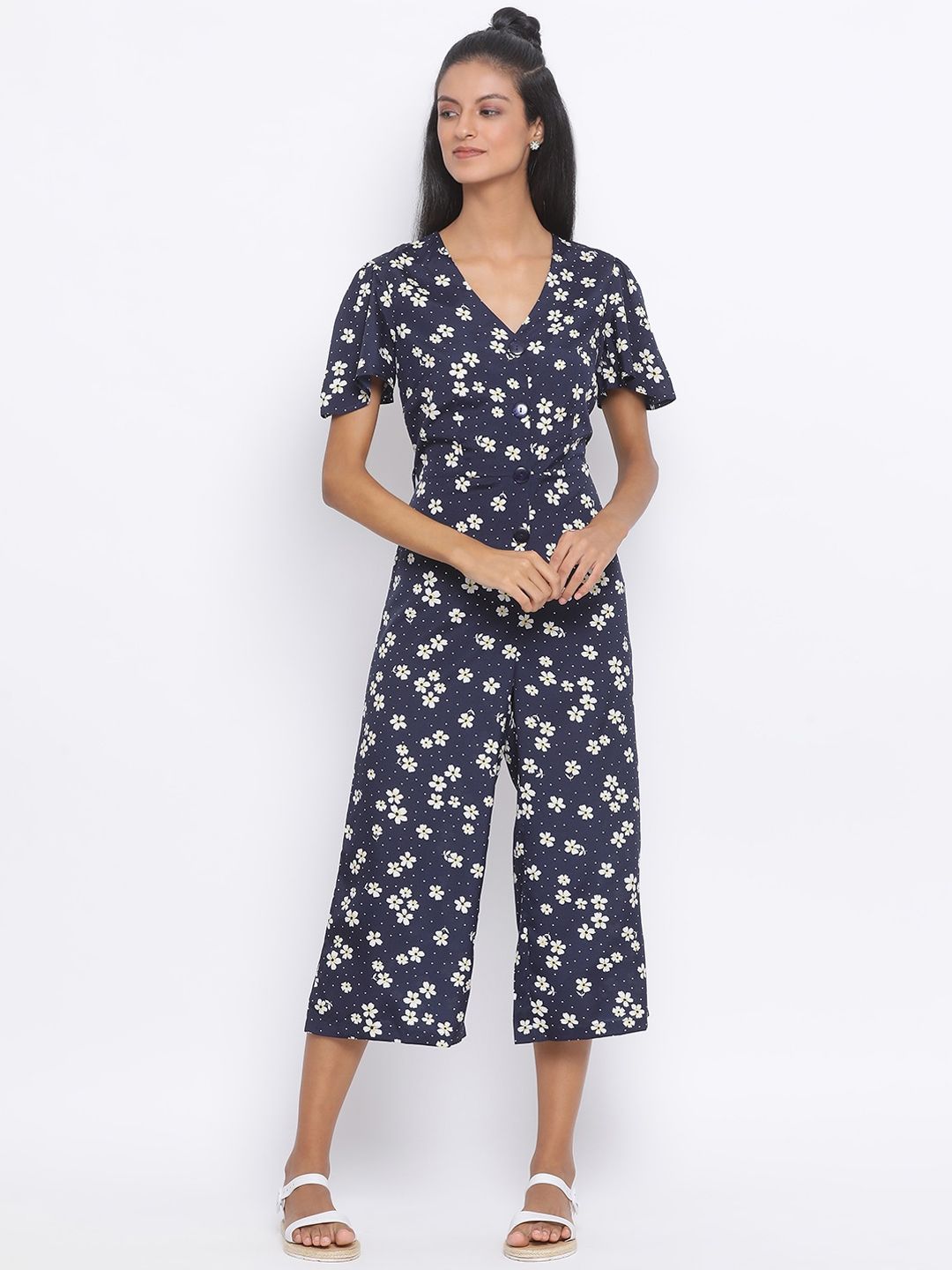 Oxolloxo Women Navy Blue Floral Printed Basic Jumpsuit Price in India