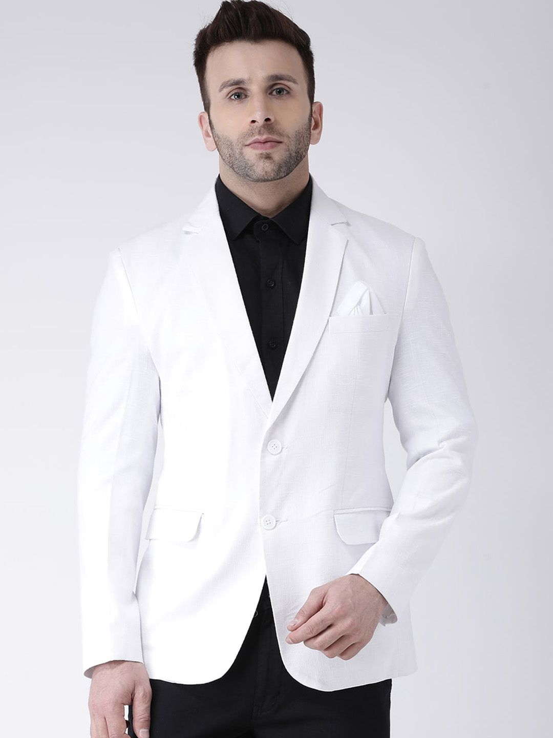 Hangup Men White Solid Single-Breasted Casual Blazer