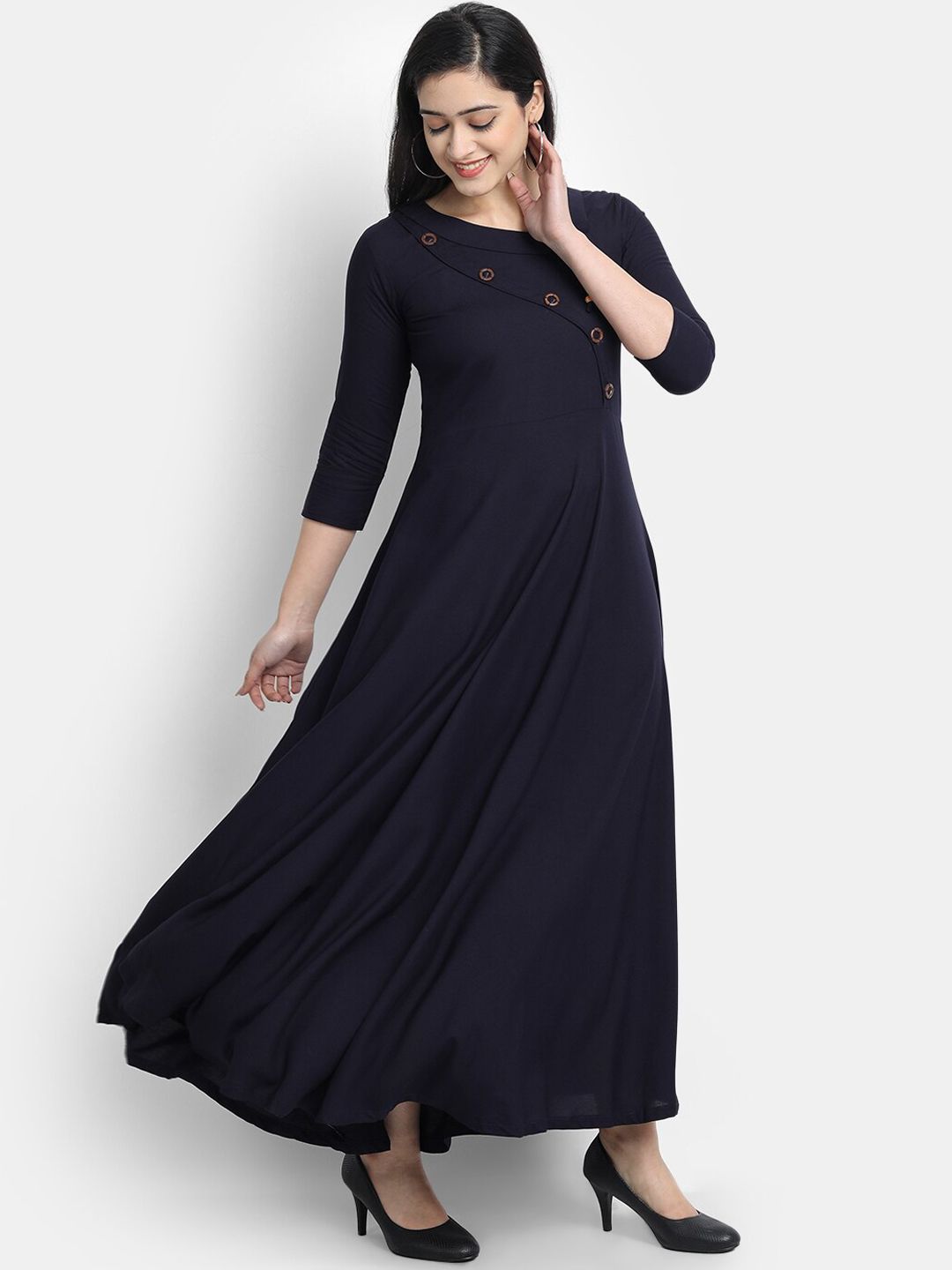 Globon Impex Women Navy Blue Solid Maxi Dress Price in India