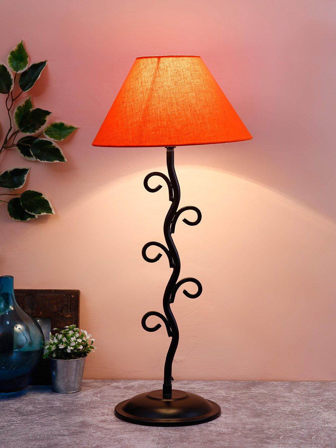 Devansh Orange & Black Solid Frustum Table Lamp Price in India