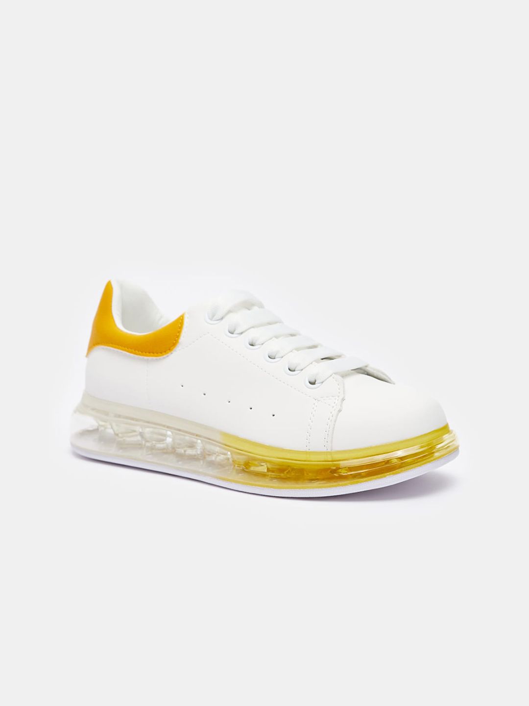 shoexpress Women White & Yellow Walking Shoes Price in India