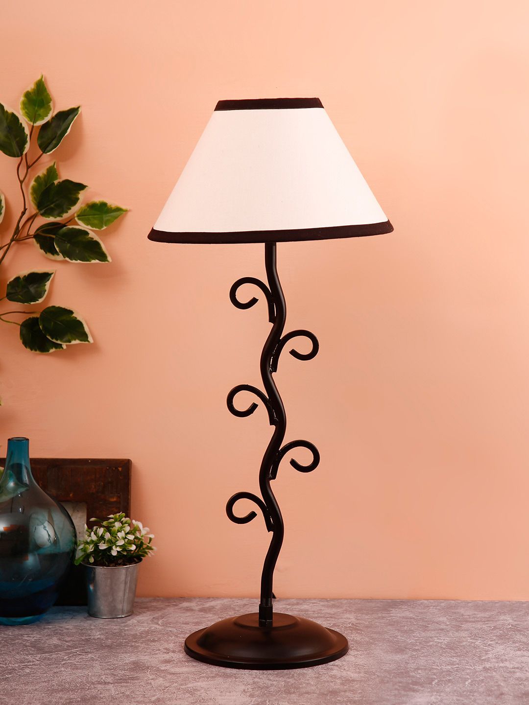 Devansh Beige & Black Solid Traditional Frustum Table Lamp Price in India