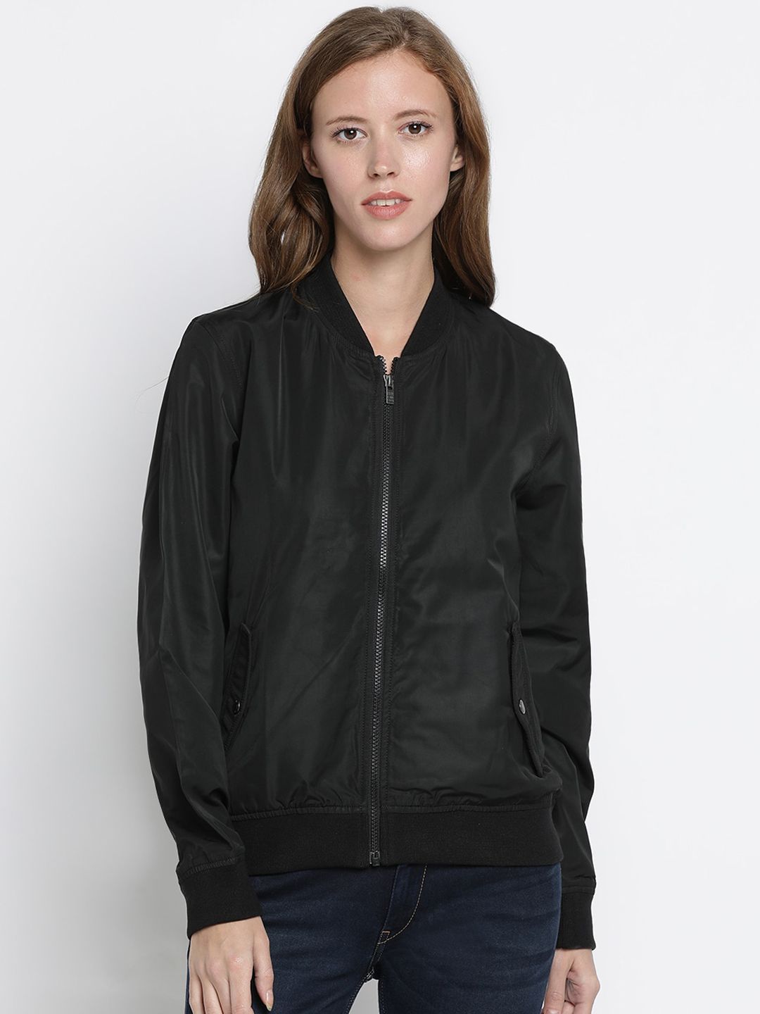 Pepe Jeans Women Black Printed Bomber Price in India