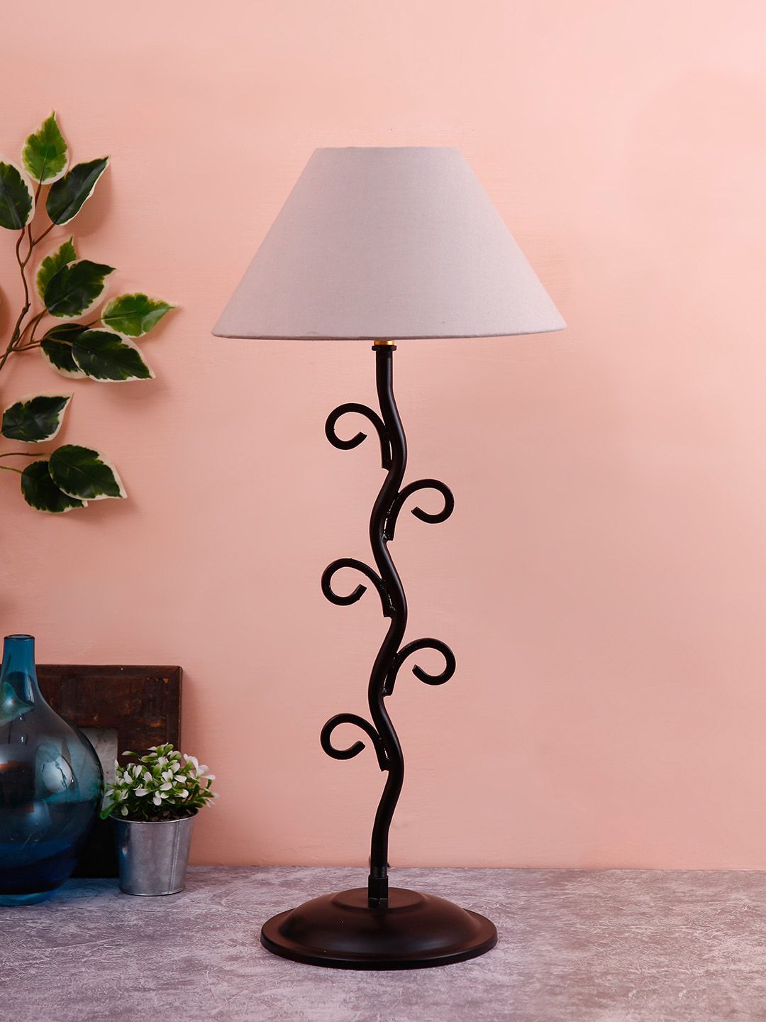 Devansh Grey & Black Solid Self-Design Frustum Table Lamp Price in India