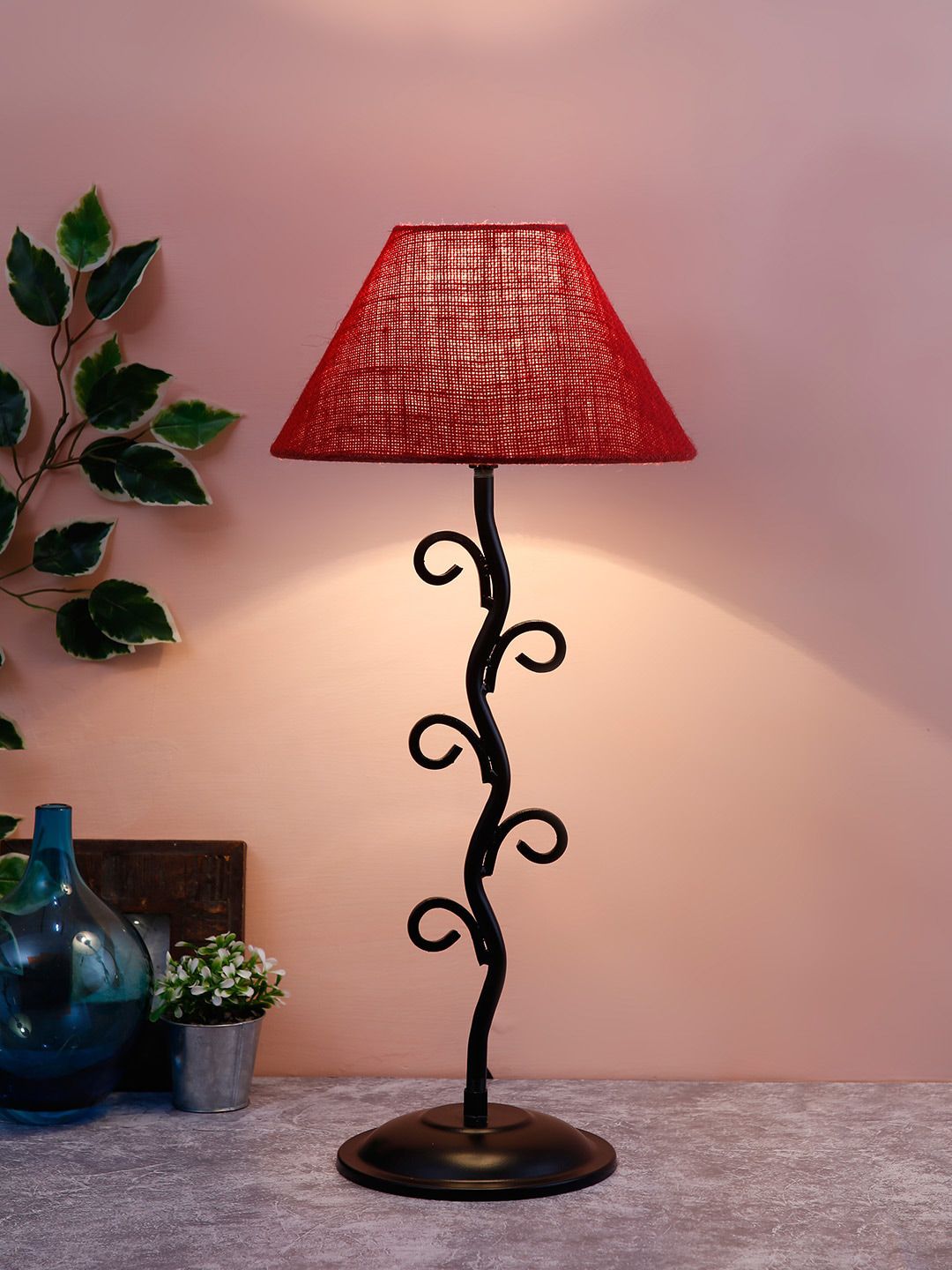 Devansh Maroon Self-Design Frustum Table Lamp Price in India