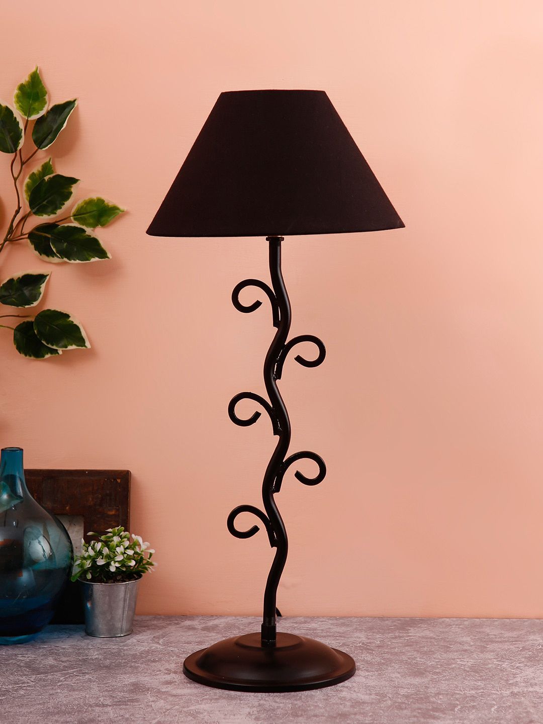 Devansh Black Solid Curvy Contemporary Table Lamp Price in India