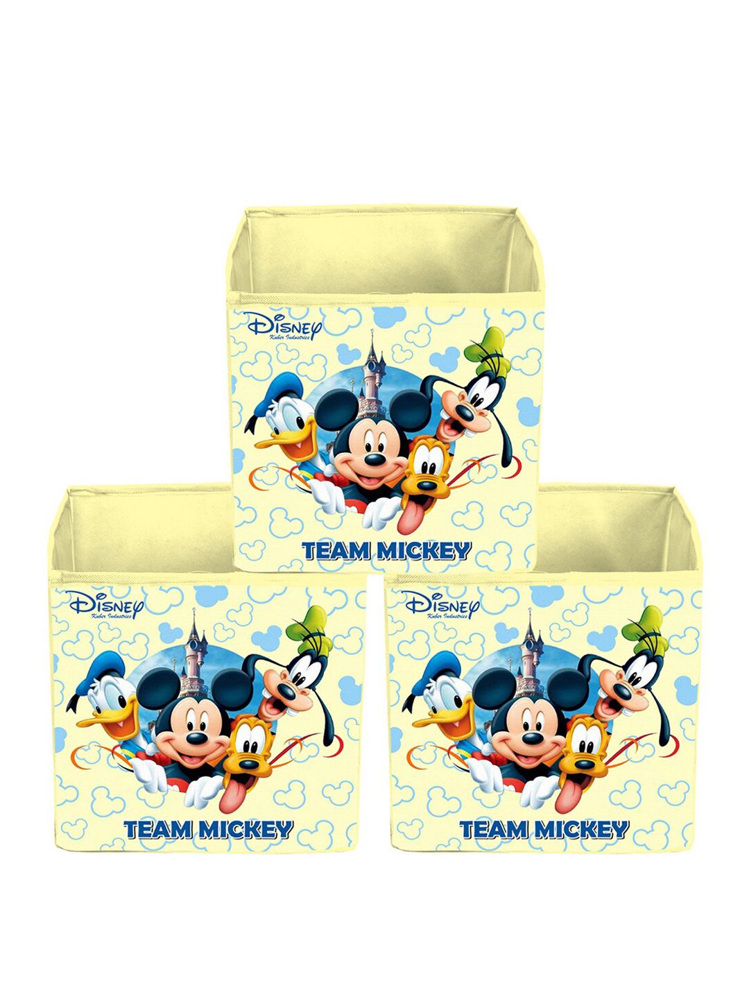 Kuber Industries Set Of 3 Yellow & Blue Disney Mickey Mouse Printed Non-Woven Foldable Storage Boxes Price in India