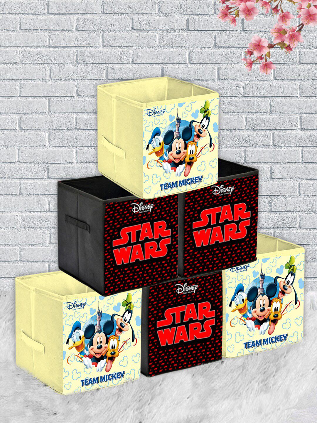 Kuber Industries Set Of 6 Disney Print Extra Large Foldable Storage Cubes With Handle Price in India