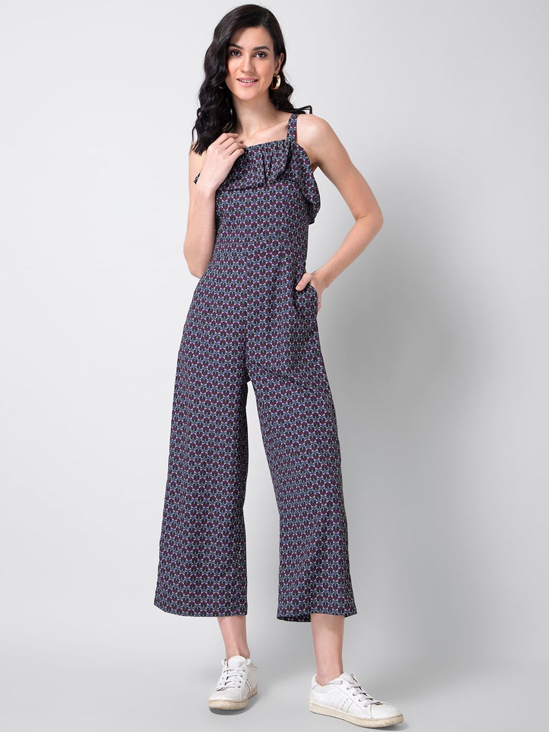 FabAlley Women Purple Printed Basic Jumpsuit Price in India