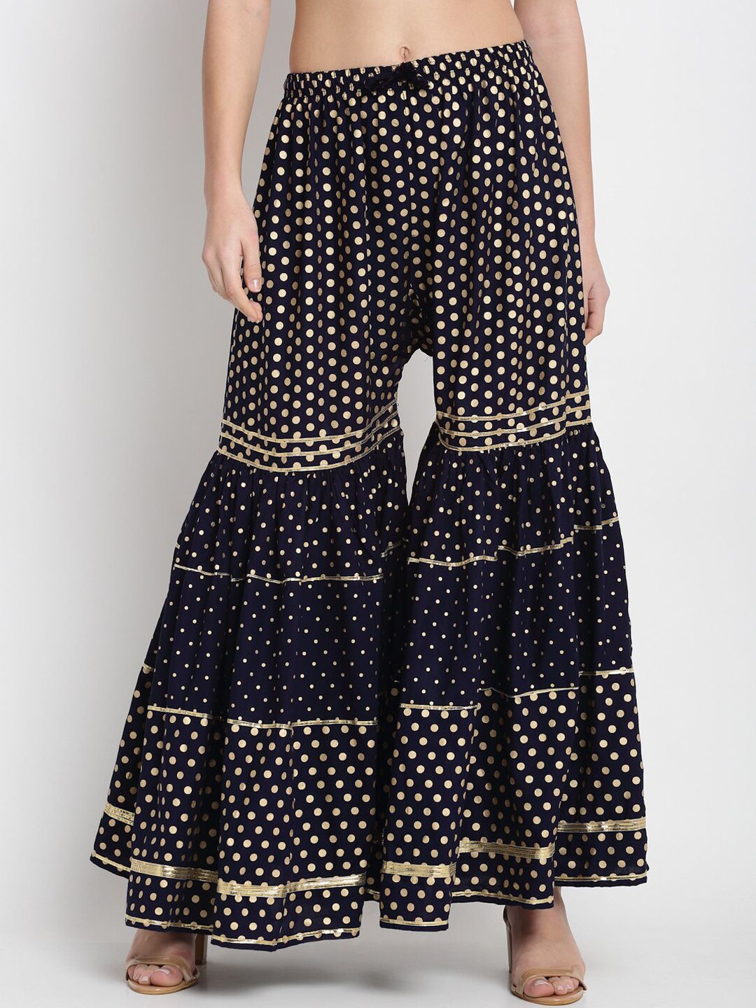 Miaz Lifestyle Women Navy Blue Flared Printed Parallel Trousers Price in India