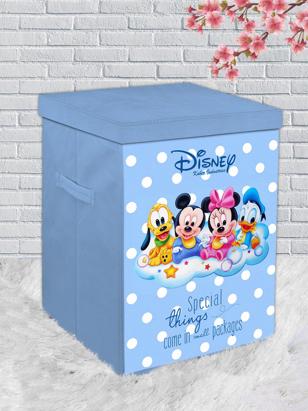 Kuber Industries Blue & Pink Disney Mickey Print Foldable Basket With Lid & Handles Price in India