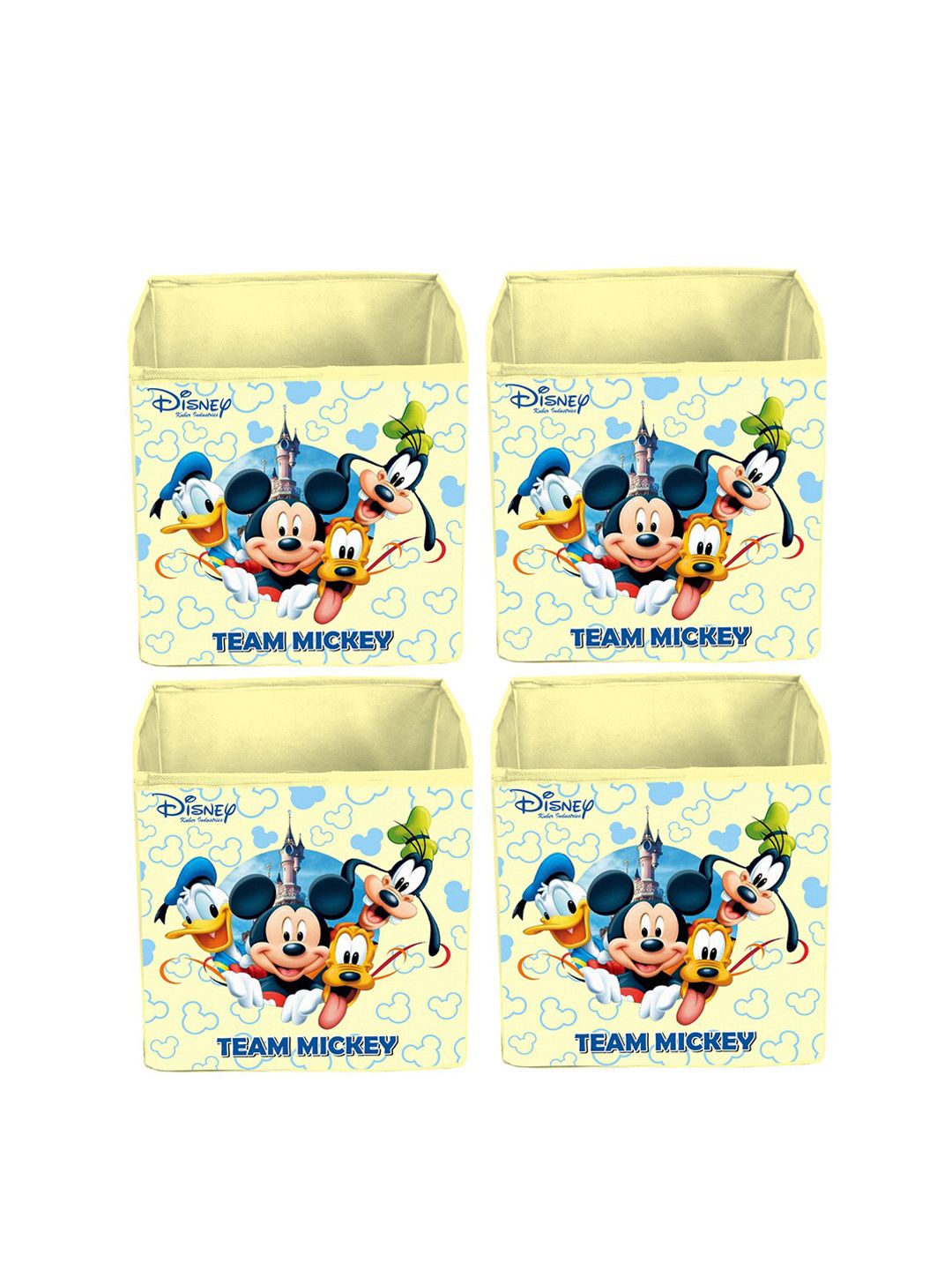 Kuber Industries Set Of 4 Yellow & Blue Disney Mickey Mouse Printed Non-Woven Extra-Large Foldable Storage Boxes Price in India