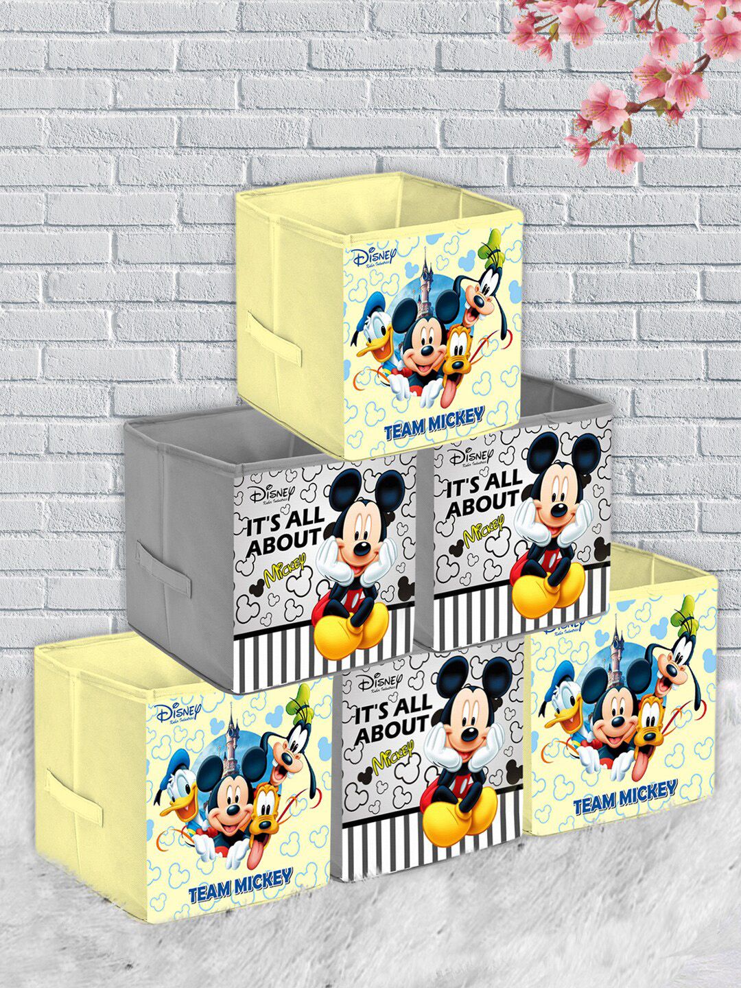 Kuber Industries Set Of 6 Disney Print Extra Large Foldable Storage Cubes With Handle Price in India