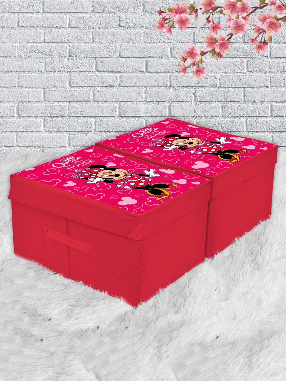 Kuber Industries Set of 2 Pink & White Printed Foldable Storage Organizer Box with Lid Price in India