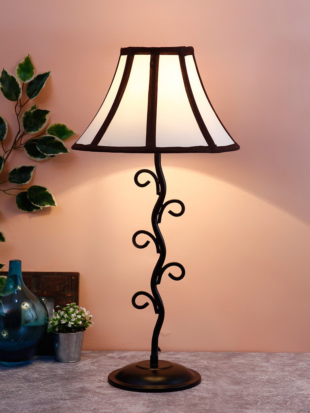Devansh White & Black Printed Frustum Table Lamp Price in India