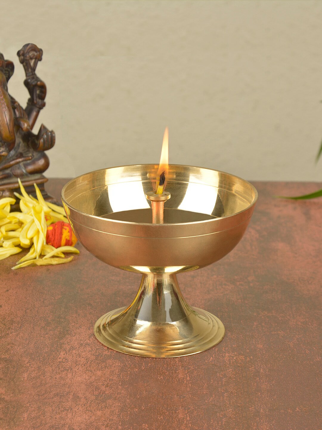 StyleMyWay Gold-Toned Handcrafted Pooja Diya Candle Holder Price in India