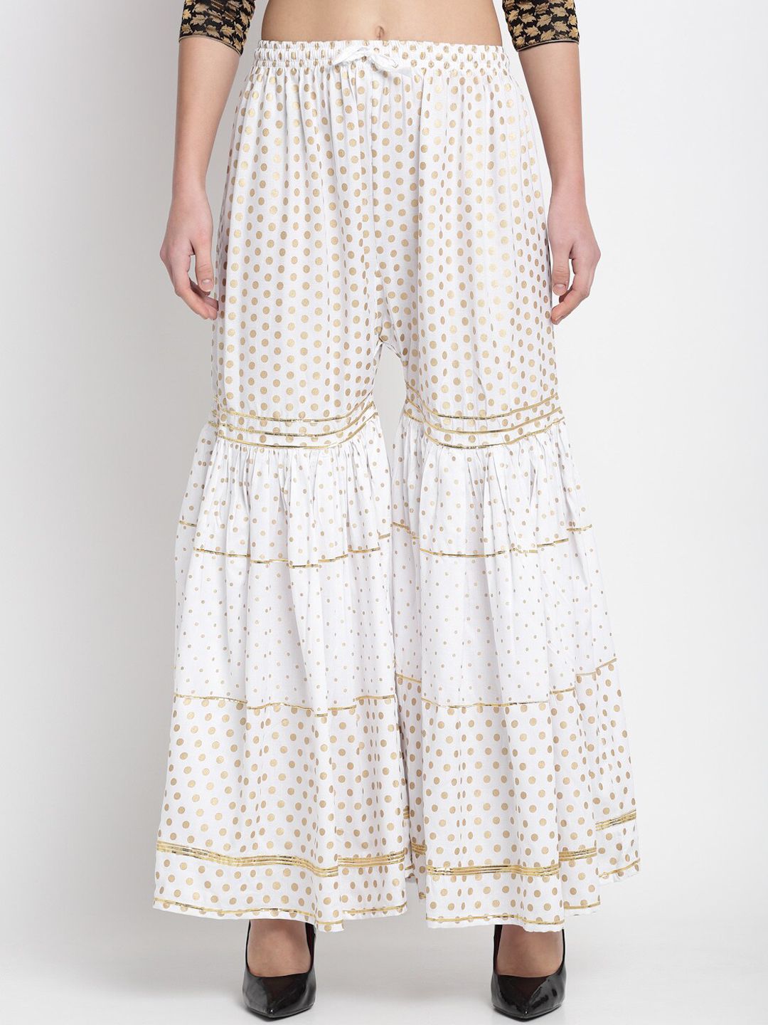 Miaz Lifestyle Women White Flared Printed Parallel Trousers Price in India