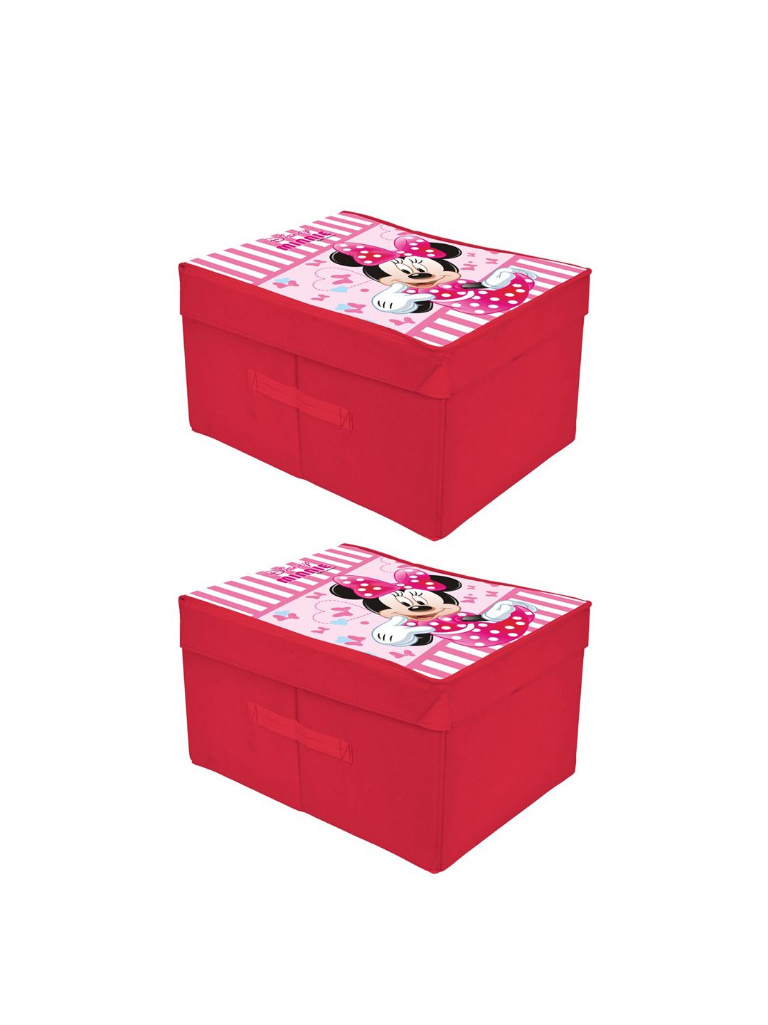 Kuber Industries Set of 2 Pink & White Disney Minnie Printed Foldable Saree Storage Organizer Box With Lid Price in India