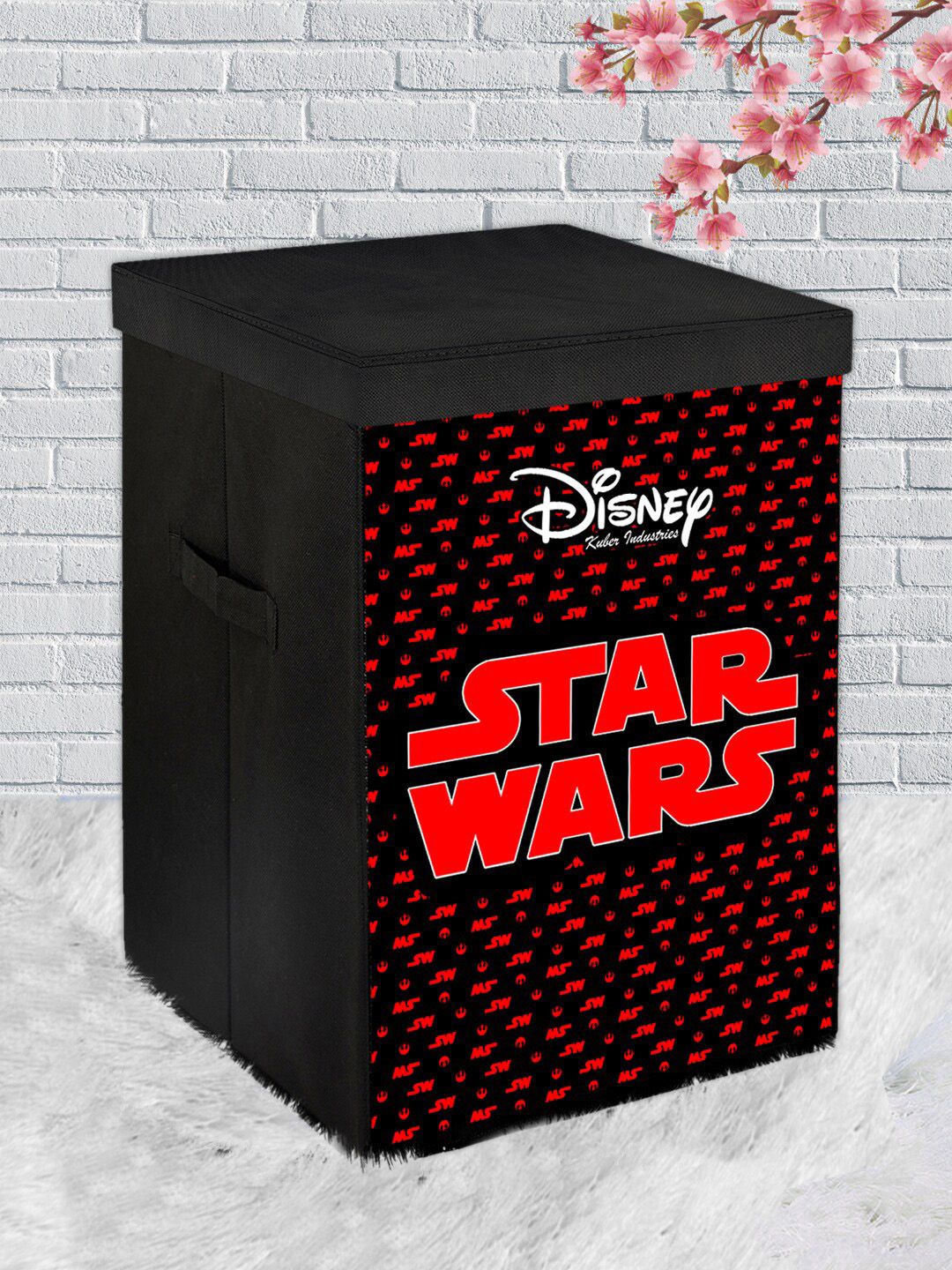 Kuber Industries Black & Red Disney Star Wars Printed Foldable Organiser Basket With Lid & Handles Price in India