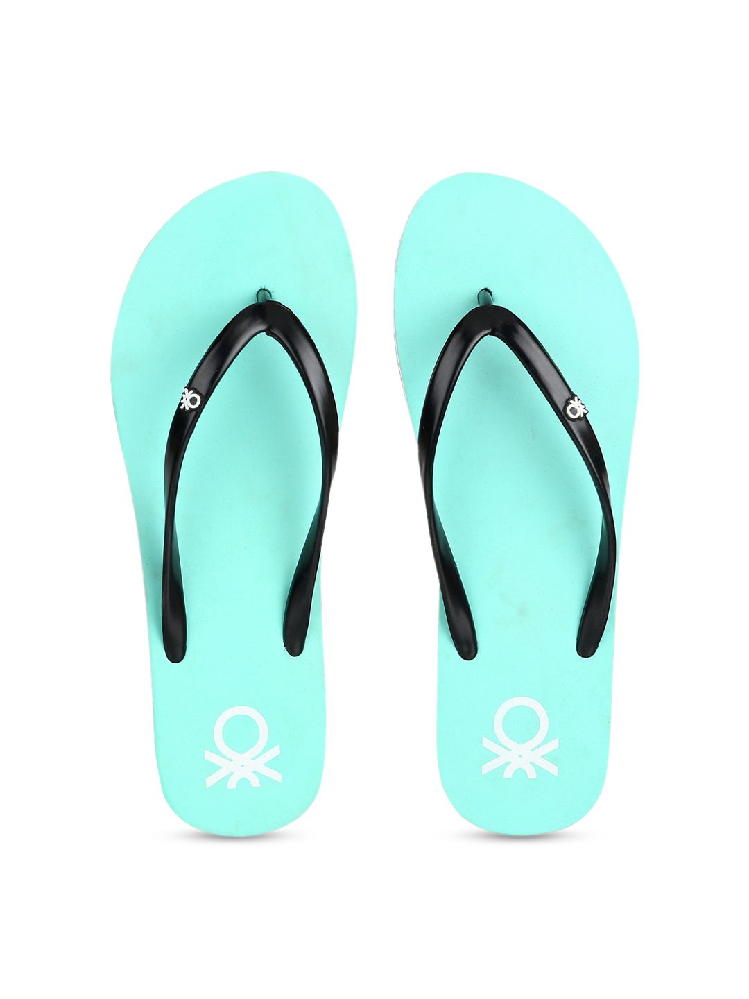United Colors of Benetton Women Black & Sea Green Solid Thong Flip-Flops Price in India