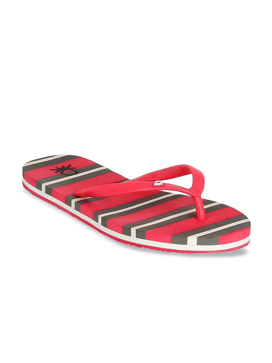 United Colors of Benetton Women Red & Grey Striped Thong Flip-Flops Price in India