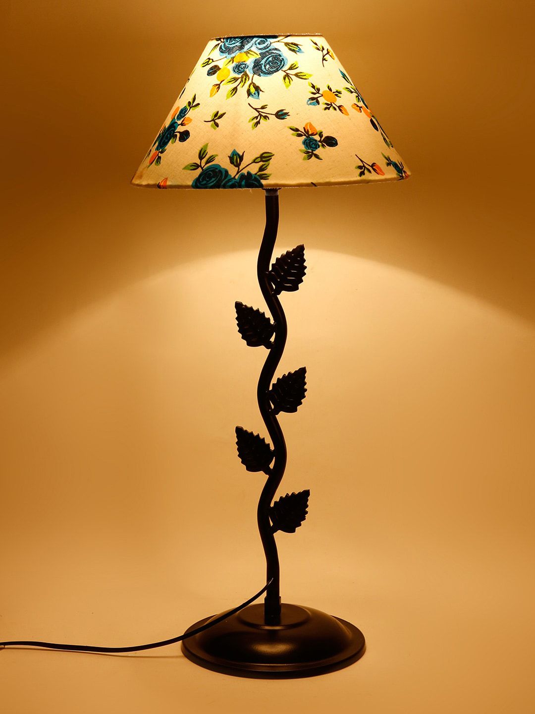 Devansh White & Blue Solid Traditional Bedside Standard Table Lamp with Shade Price in India