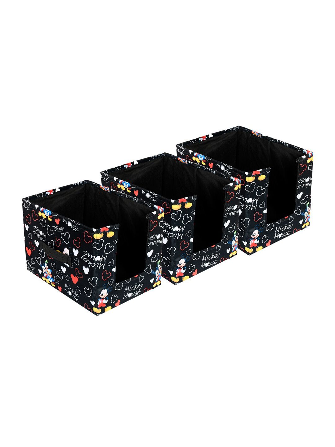 Kuber Industries Set Of 3 Black & White Disney Mickey Print Foldable Cloth Storage Boxes With Handle Price in India