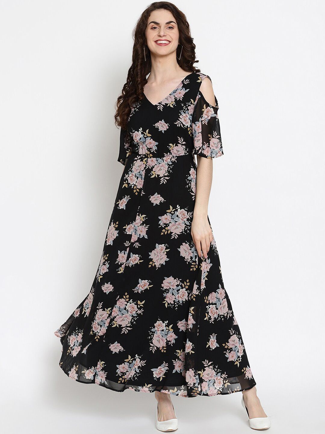 The Vanca Women Black Printed Maxi Dress Price in India