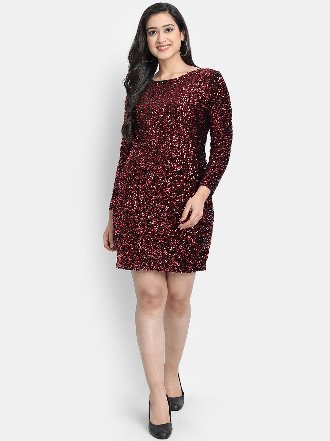 Globon Impex Women Red Embellished Sheath Dress