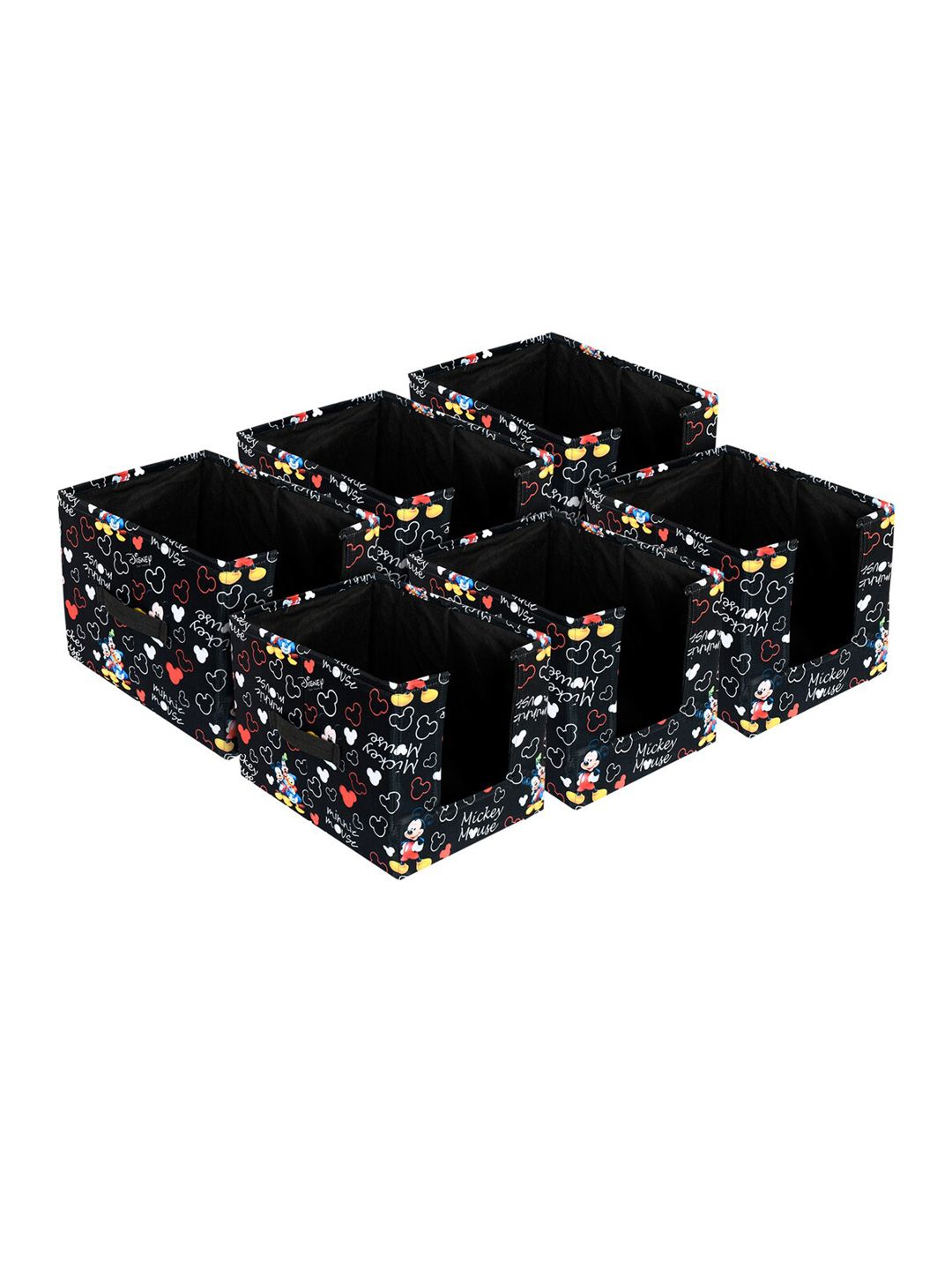 Kuber Industries Set Of 6 Black & White Disney Mickey Printed Foldable Storage Boxes With Handle Price in India