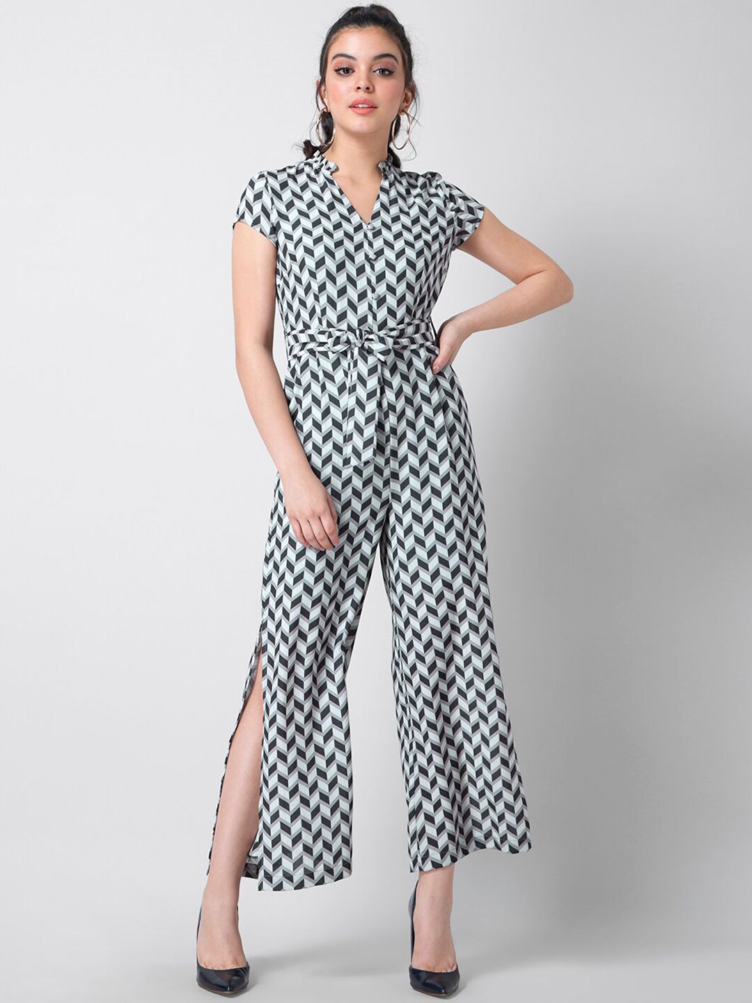 FabAlley Women Black & White Printed Basic Jumpsuit Price in India