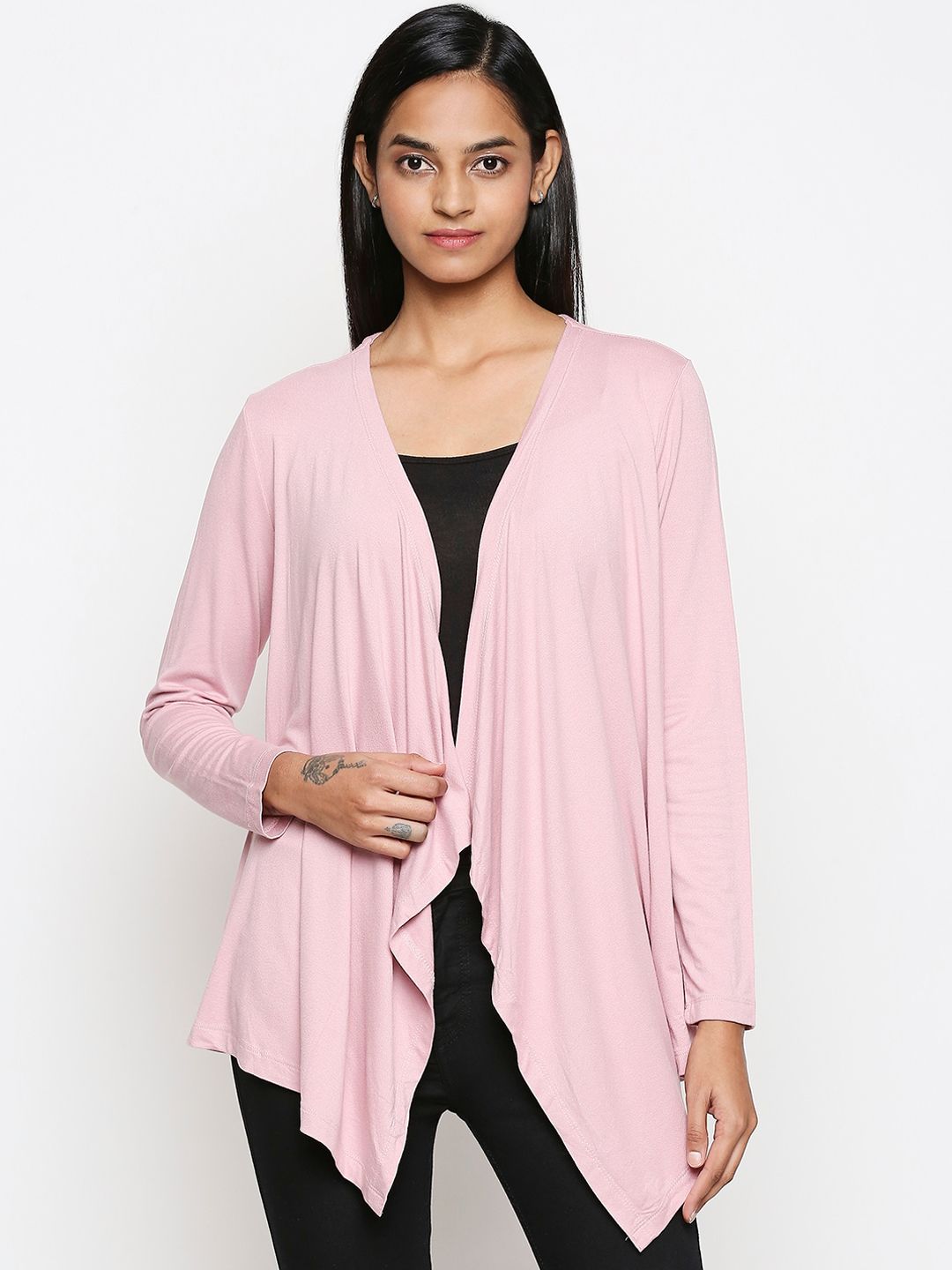 Honey by Pantaloons Women Pink Solid Open Front Shrug Price in India