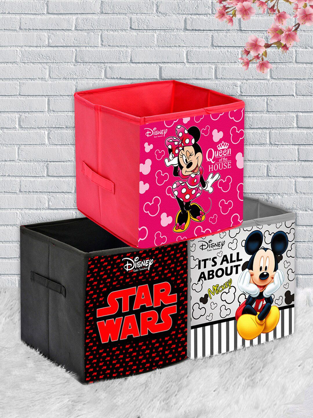 Kuber Industries Set Of 3 Disney Printed Non-Woven Foldable Storage Boxes Price in India