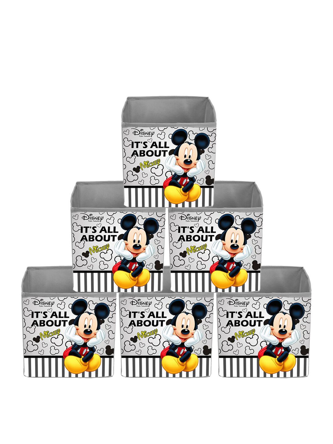 Kuber Industries Set Of 6 Grey & Black Disney Mickey Print Extra Large Foldable Storage Cubes With Handle Price in India