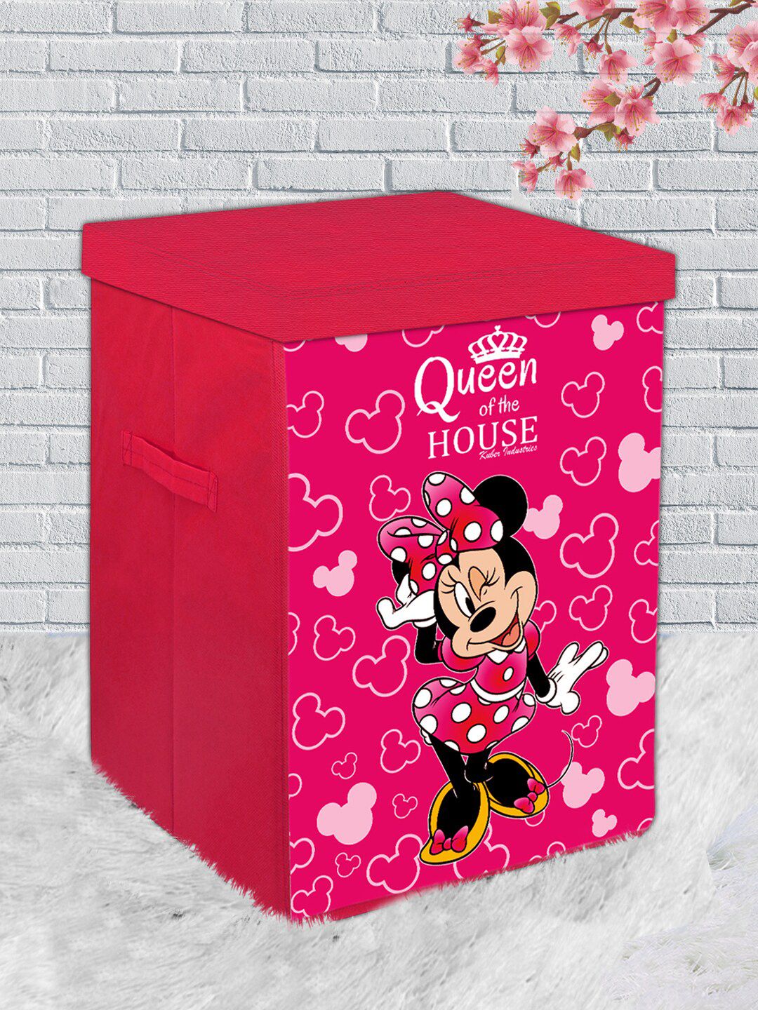 Kuber Industries Pink & White Disney Minnie Print Foldable Organiser With Lid & Handles Price in India