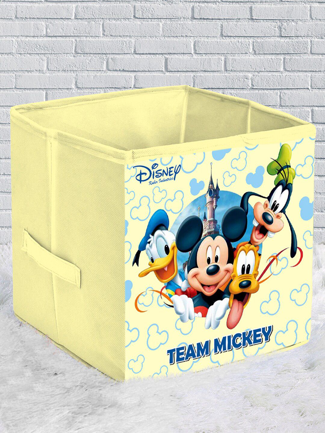 Kuber Industries Cream-Colour & Blue Mickey Print Foldable Extra Large Storage Cube With Handle Price in India