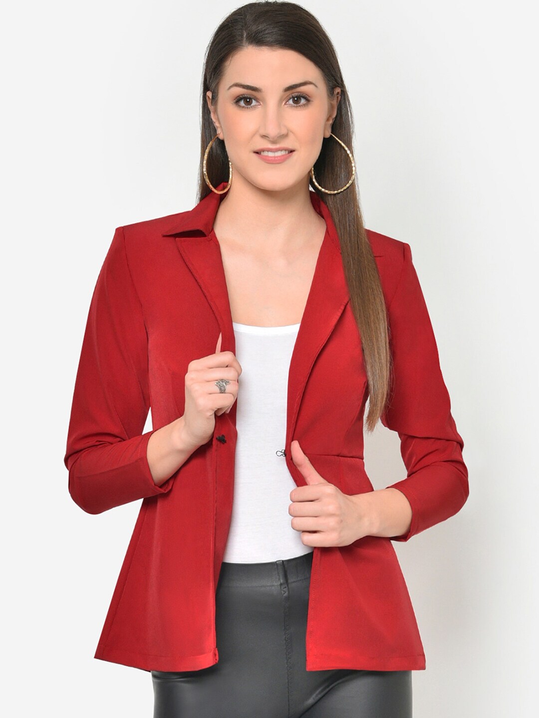 Martini Women Red Solid Slim-Fit Single-Breasted Casual Blazer Price in India