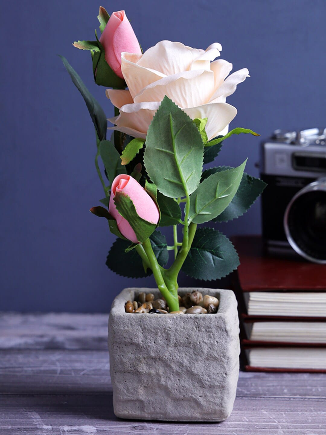 A Vintage Affair- Home Decor Pink & Green Dora Artificial Flower With Grey Pot Price in India