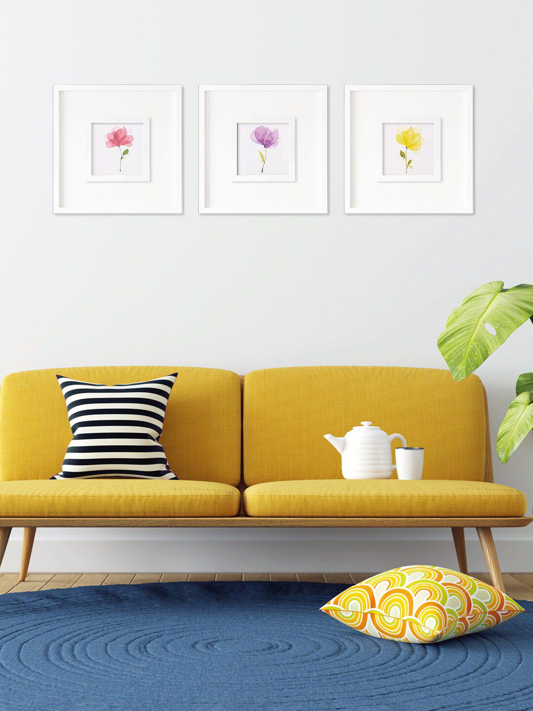 RANDOM Multicoloured Set of 3 Beautiful Flowers In Different Colour Wall Art Painting Price in India