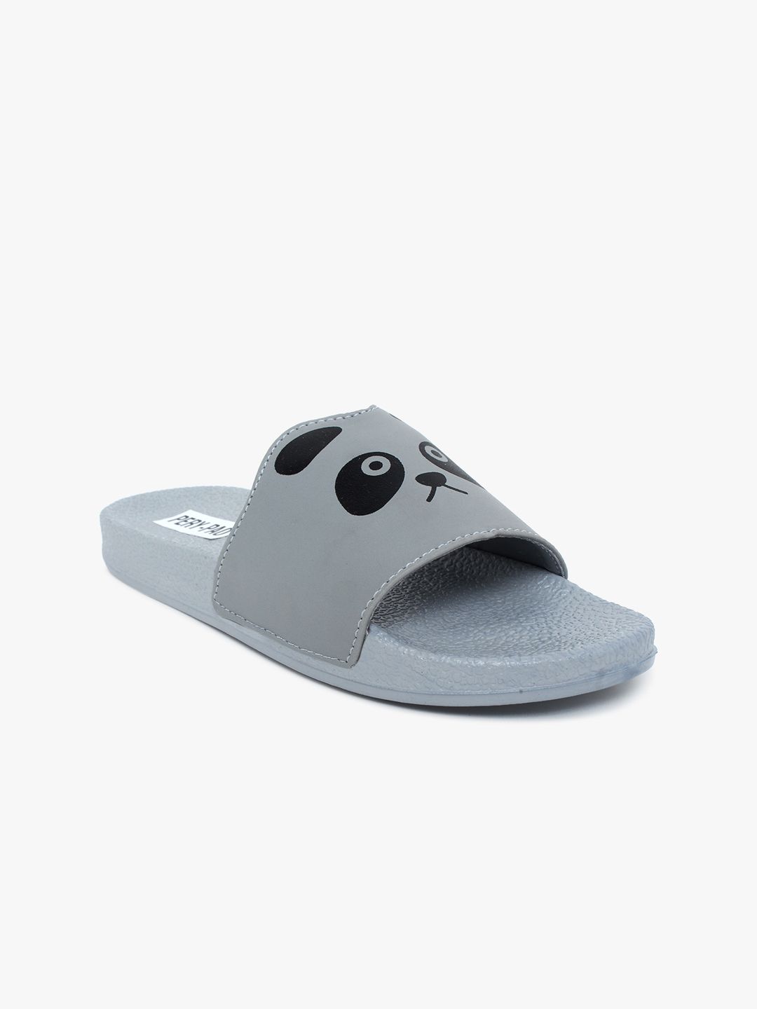 PERY PAO Women Grey & Black Printed Sliders Price in India