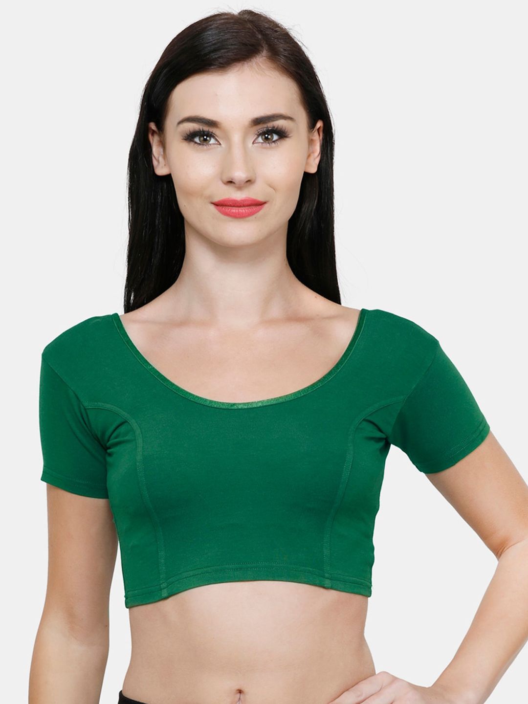 Vami Women Green Solid Stretchable Readymade Saree Blouse Price in India