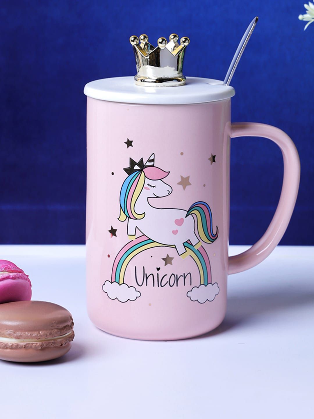 A Vintage Affair- Home Decor Pink Rainbow Unicorn Printed Ceramic Mug Price in India