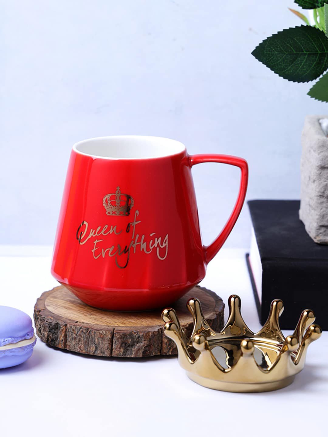 A Vintage Affair- Home Decor Red & Gold-Toned Printed Ceramic Mug Price in India