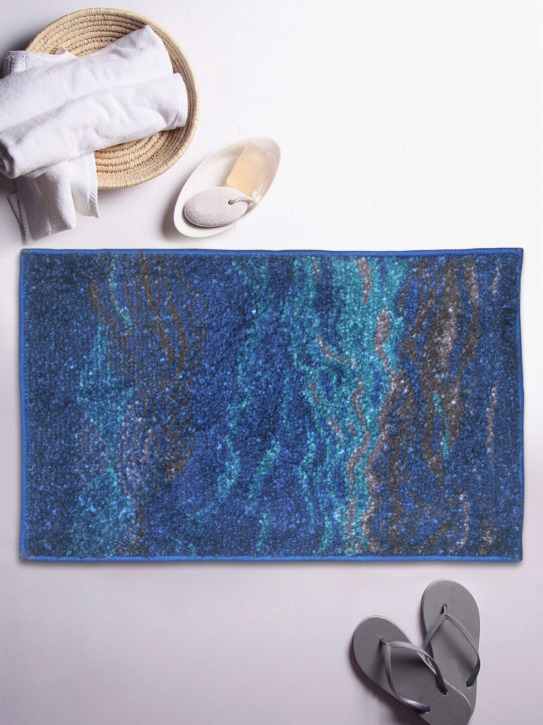 BIANCA Soft-Cotton Bath Mat With Rubber Back -1pc Small (super dry) abstract-blue/grey Price in India