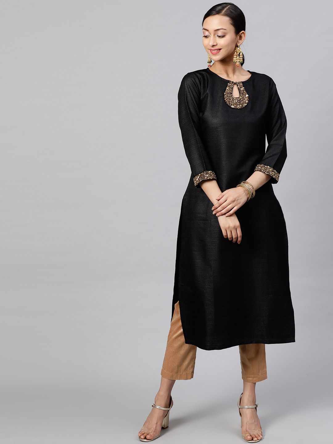 STREET 9 Women Black Yoke Design Kurta with Trousers Price in India