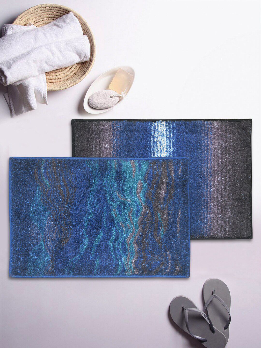 BIANCA Set Of 2 Printed 1850 GSM Anti-Skid Bath Rugs With Rubber Back Price in India